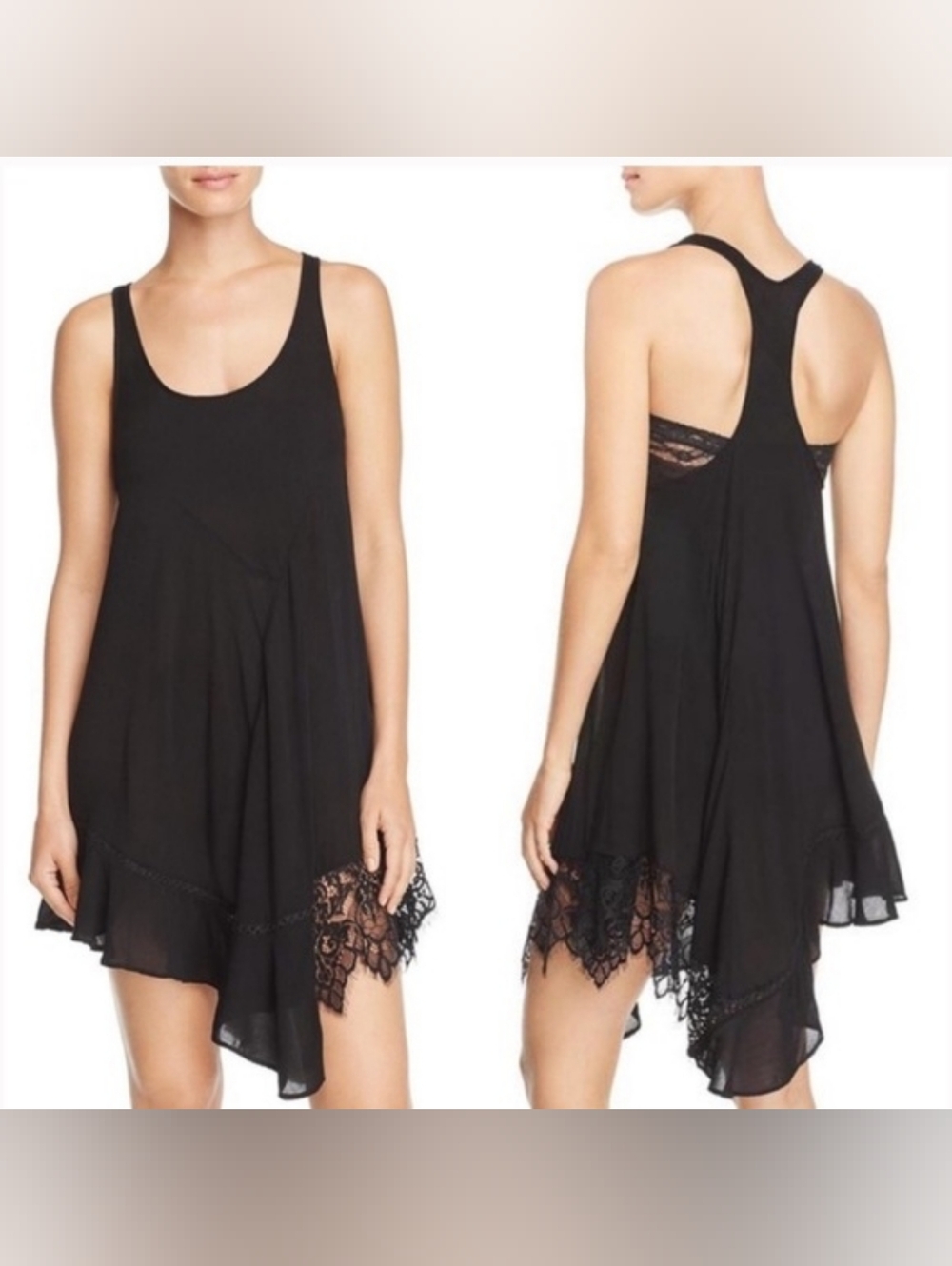 Free People Layered Ruffle Assymetrical Lace Slip Dress